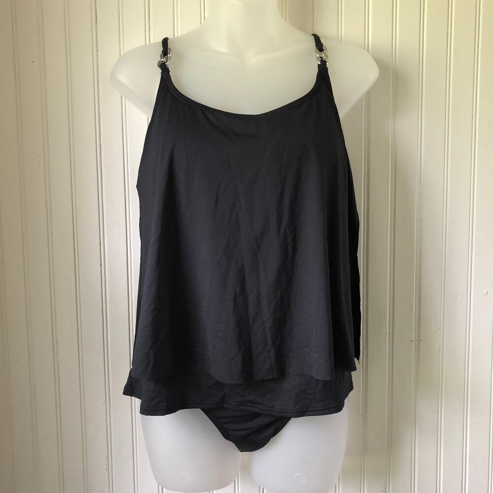 MICHAEL KORS Retail $152 Black Layered Tankini Bikini Bottom 2 Piece Size Small